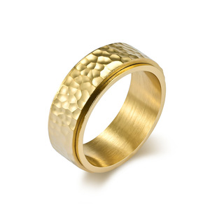 High End Hammered Surface 18K Gold PVD Plated Stainless Steel Rotatable <b>Stress</b> Relief <b>Ring</b> Spinner <b>Ring</b> Waterproof & No Tarnish - Product Image 1