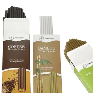 100Pcs/Box Factory 6mm 8mm 12mm Color Drink Straw Sugar Cane Bamboo Fiber Coffee Grounds Disposable Bubble Tea Straw