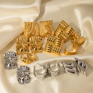 עגילי תכשיטים בציפוי זהב 18 קראט גיאומטריים עגילי נירוסטה אופנתיים 2024