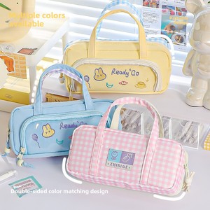 <span class=keywords><strong>Astuccio</strong></span> Trasparente in PVC Stile Coreano Kawaii con Manico e Motivo a Quadri per Ragazze, Produzione Diretta - Product Image 2