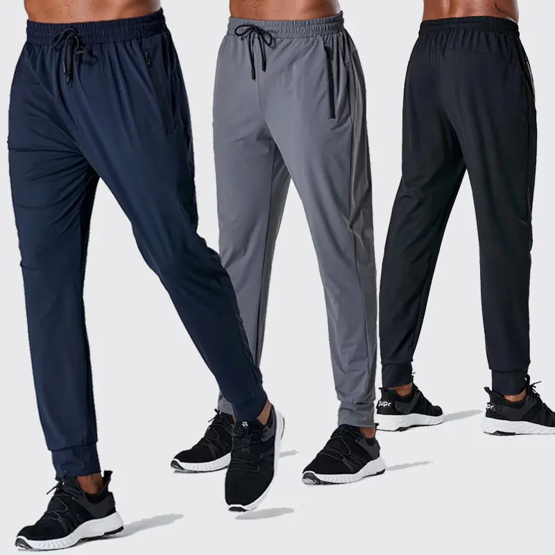 Summer men's thin quick-drying sweatpants Running fitness pants Training pants Zipper pocket casual drawstring leg sweatpants