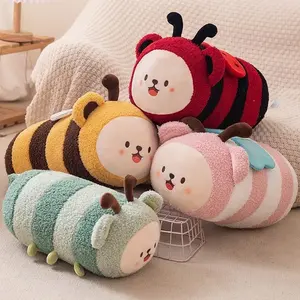 Cute Cartoon Long Round Shaped Insect Stuffed Animals Soft Toys Plush Ladybird Butterfly Caterpillar Bee Pillows