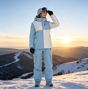 Nouvelle combinaison de <span class=keywords><strong>neige</strong></span> pour femme, style minimaliste, color-block, épaisse et rembourrée, coupe-vent, imperméable, respirante, fermeture éclair, pour activités de plein air - Product Image 2