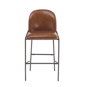 Galen Indoor Adjustable Metal Upholstered Barstool <b>Antique</b> Bronze Finish Frame Brown Leather Set 2 for Dining/Living Room - Product Image 5