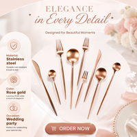 Ensemble de couverts en acier inoxydable rose doré, couteau, fourchette et cuillère pour mariage, fête, banquet, hôtel, restaurant, événement