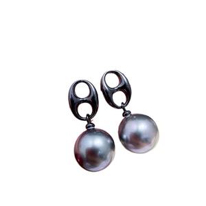 Accessoires en argent S925 pour la création de bijoux, perles rondes de 9 à 13 mm sur support 22070, noir et argent, boucles d'oreilles vides, clous d'oreille - Product Image 5