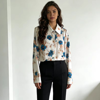 Chemise à manches longues à imprimé floral pour femmes, chemisier 100% coton, respirant, vintage, asymétrique, pour un usage quotidien décontracté