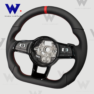 Volant en cuir noir pour <span class=keywords><strong>Volkswagen</strong></span> <span class=keywords><strong>Golf</strong></span> <span class=keywords><strong>8</strong></span> GTI R Mk6 Mk7 Mk8 Gtr GTD GTS <span class=keywords><strong>GTE</strong></span> T-roc Polo B6 B7 B8 - Product Image 5