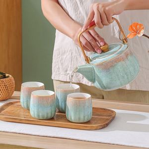 Traditional Dazzling Chinese Porcelain 4 Cups 1 <b>Teapot</b> Set with Golden Rim and Removable Stainless Steel <b>Infuser</b> for Loose Leaf - Product Image 4