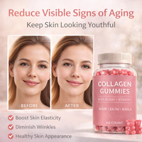 Gummies de Collagène Marque Blanche, Complément Beauté Biotine Vitamine C, Soutien Cheveux Peau Ongles, Sans Sucre, OEM, Pour Femmes, 2 Gummies