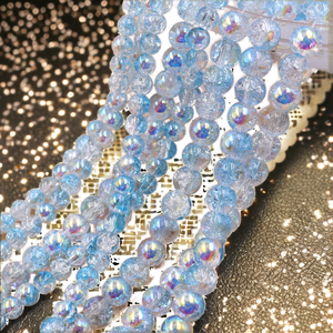 Perles en verre craquelé cristal blanc, bleu et vert mélangé de 10 pouces, 8 mm, certifiées par un tiers, en vrac, pour la fabrication de bijoux étincelants, boîte HK - Product Image 2