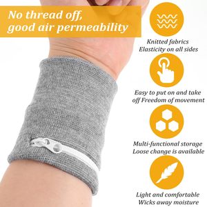Portefeuille de poignet personnalisé avec logo, poche légère, bandeau absorbant la transpiration avec fermeture éclair pour la gym, le sport, la course à pied et la marche - Product Image 3