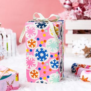 Rouleaux de papier cadeau de Noël rose 17x120 pouces, papier artistique double face, flocons de neige, clochettes, animaux mignons, ensemble de papier cadeau pour enfants - Product Image 3