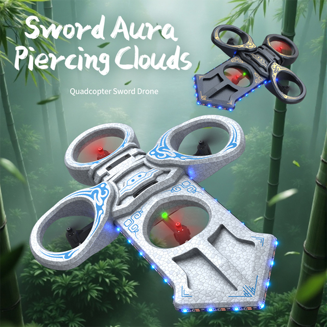 2.4G Remote Controlled 360 Rotation Sword Plane Drone Toy with Lights Rc EPP Foam Sword Shaped Aircraft Fixed Height Flying