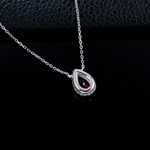 Pear Cut <b>Ruby</b> Pendant <b>Necklace</b> 925 Silver with CZ Halo for Women - Product Image 4