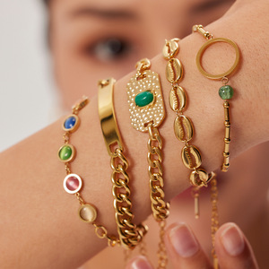 สร้อยข้อมือคิวบา ชุบทอง สแตนเลสสตีล สำหรับทุกเพศ สไตล์ฮิปฮอป ดีไซน์เรขาคณิต สร้อยข้อมือแฟชั่น - Product Image 2