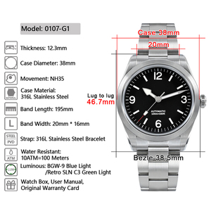 Montre-bracelet mécanique automatique de sport de luxe pour hommes <span class=keywords><strong>38mm</strong></span> NH35 étanche saphir miroir montre d'affaires plongeur fonction pointeur - Product Image 3
