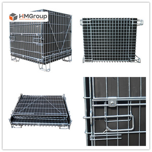 Zware-duty stapelbare 4-laags sterke duurzame gegalvaniseerde opvouwbare transport- en magazijn metalen stalen draad opbergbakken - Product Image 2