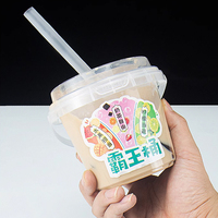 1000ML Logo Personnalisé Café Bulle Thé Boisson Baril En Gros Conteneur De Fruits Jetable PP Seau Transparent Tasses En Plastique Avec Couvercle