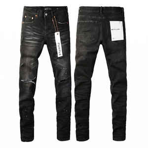 Pantalones Vaqueros Negros Desgastados para Hombre al por Mayor, Ajustados, con Efecto Desgastado, Salpicaduras de Pintura, Estilo Hip Hop, Streetwear, Jeans de Lujo TKAN862 - Product Image 1