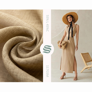 Vải pha cotton 55% lanh 45%, nhuộm màu trơn, in theo yêu cầu nhà máy, dùng may mặc - Product Image 1