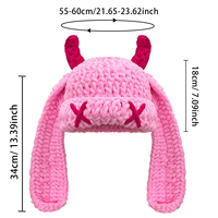 Bonnet tricoté mignon et amusant en forme de petit diable à longues oreilles, protection auditive chaude pour l'automne et l'hiver, fait main, avec cornes de vache