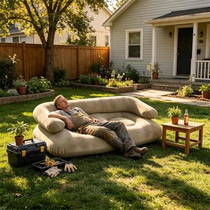 Built-in Pump Flocked Beach Air Couch PVC Blow-up Garden Air Lounger for Festivals Camping Home <b>Inflatable</b> <b>Sofa</b> - Product Image 4