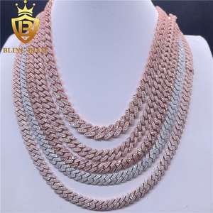 Cadenas de eslabones cubanos Miami de 8-10 mm con incrustaciones de moissanita VVS auténtica, de plata de ley 925, color oro rosa, que pasan la prueba del diamante, estilo Hip Hop <span class=keywords><strong>Rapper</strong></span> - Product Image 2