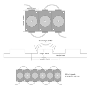 The 10x45° <b>LED</b> module with side lighting and a luminous angle of 1.5W is suitable for <b>LED</b> <b>light</b> <b>boxes</b> with edge lighting. - Product Image 3