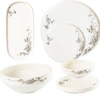 Service de table en porcelaine fine de 26 pièces avec motif décoratif, compatible lave-vaisselle, pour 6 personnes