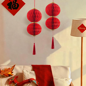 Lanterna Rossa di Capodanno a Nido d'Ape, Sfera Decorativa da Appendere, Lanterna di Carta per il Festival di Primavera, Decorazioni Artigianali Fai-da-te - Product Image 3