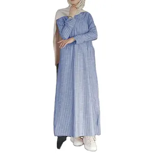 Jupe femme musulmane littérature et art rétro coton et lin avec col rond robe A-line