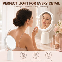 Miroir de maquillage LED à éclairage latéral pour des routines de beauté de précision avec verre HD rond et support de table vertical