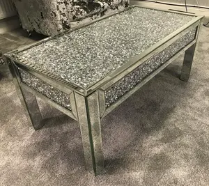 Mesa de centro rectangular de diamante flotante, muebles con espejo brillante, gran oferta