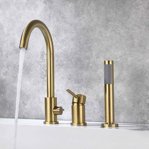 Rubinetto per <span class=keywords><strong>Vasca</strong></span> da Bagno Moderno in Ottone Lucidato, Montaggio su Piano, Monocomando a Tre Fori <span class=keywords><strong>con</strong></span> Doccetta a Pioggia Calda/Fredda - Product Image 3