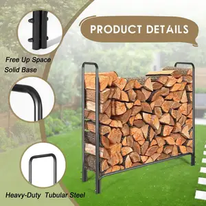 Firewood Log Rack Indoor Or Outdoor Wood Storage Holder For Fireplace Or Fire Pit Powder Coated