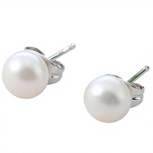 Boucles d'oreilles en perles d'eau douce, argent 925, forme classique de boule, bijoux pour femmes à porter tous les jours - Product Image 1