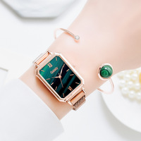 WJ-10925 Nouvelle montre-bracelet tendance pour femme, en alliage, de luxe, à profil haut, avec petit cadran vert, montre à quartz carrée