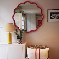 Miroir mural créatif sans perçage en bois de caoutchouc massif, avec éclairage tactile et fonction anti-buée, idéal pour la coiffeuse ou le lavabo, motif floral rouge