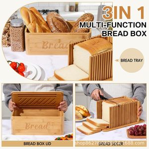 Caja de pan de bambú con rebanador, contenedor de almacenamiento con tapa abatible de madera maciza para uso doméstico en la cocina - Product Image 5