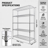 Étagère de rangement réglable à 4 niveaux en fil chromé pour cuisine, entrepôt, supermarché