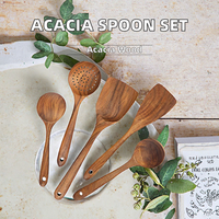 Juego de Utensilios de Cocina de Madera de Acacia Natural de 9 Piezas, Antiadherente, Compatible con Utensilios de Cocina, Espátulas de Madera, Cucharas, Apto para Lavavajillas