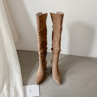 Bottes d'équitation montantes en cuir véritable à bout pointu et talon épais, à enfiler, pour l'hiver