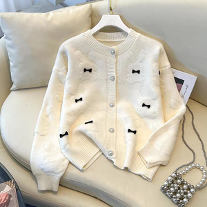 Nuevo Cárdigan de Punto Jacquard para Mujer Primavera/Otoño, Ropa de Abrigo Casual con Botonadura Sencilla, Suéter Fino con Lazo Largo para Invierno - Product Image 3