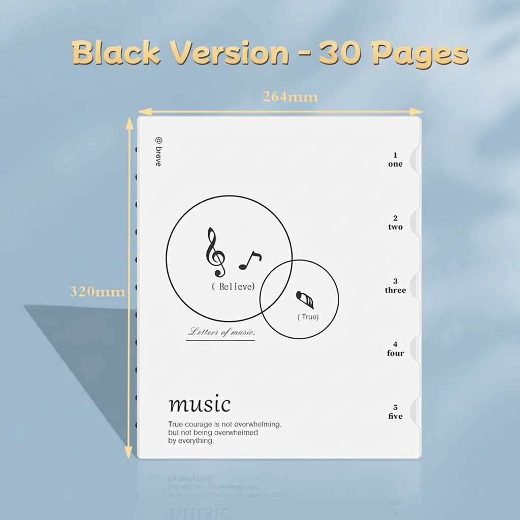 แฟ้มเก็บโน้ตเพลงแบบสแน็ปลายเห็ด 30 หน้า สีดำ