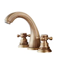 Robinet de lavabo de salle de bain à 3 trous, à poser sur le comptoir, en laiton brossé doré, mitigeur à 2 poignées