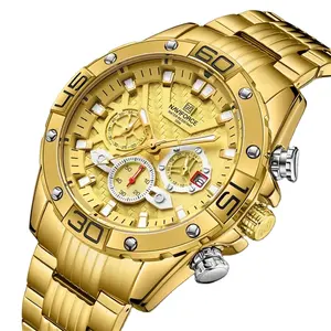 NF8019 NAVIFORCE jam tangan pria, jam tangan gelang Stainless Steel bergaya anti air karakter kasual buatan Tiongkok