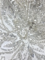 Tissu en dentelle de tulle brodé de sequins et de perles, motif feuille de vigne, pour robes de mariée et tenues de mariée