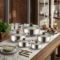 Batterie de cuisine moderne de 10 pièces en acier inoxydable avec couvercle en verre à poignée dorée classique pour casseroles à gaz et à lait pour la cuisine à domicile