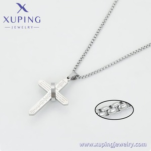 T001259127 XUPING Colar Masculino Cristão Minimalista em Aço Inoxidável Branco com Pingente de Cruz e Texto Bíblico e Corrente Box - Product Image 4